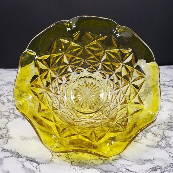 LE Smith Yellow UV Reactive Large Centerpiece Bowl Vintage - Picture 8 of 11